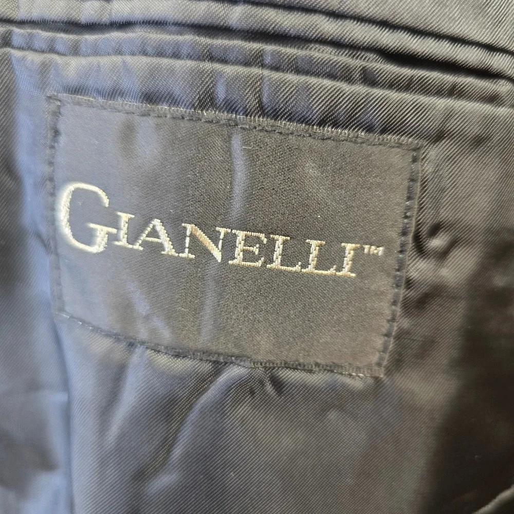 Giannelli Mens Black Double Breasted Tuxedo Suit Wool Blend Size 44L Peak Lapel